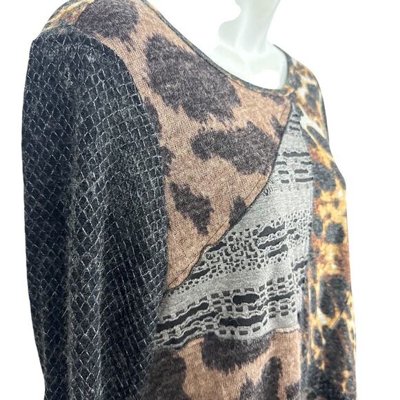 Ali Miles Petite Womens Leopard Print Mixed Media Lagenlook Light Sweater sz PL - Picture 4 of 16